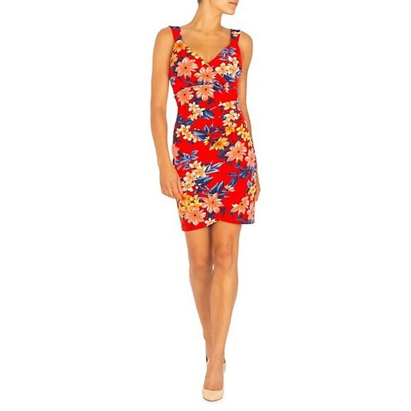 Guess Mini Dress Womens Size 14 Floral Faux Wrap Sleeveless‎ Lined Artsy Retro - Picture 1 of 10